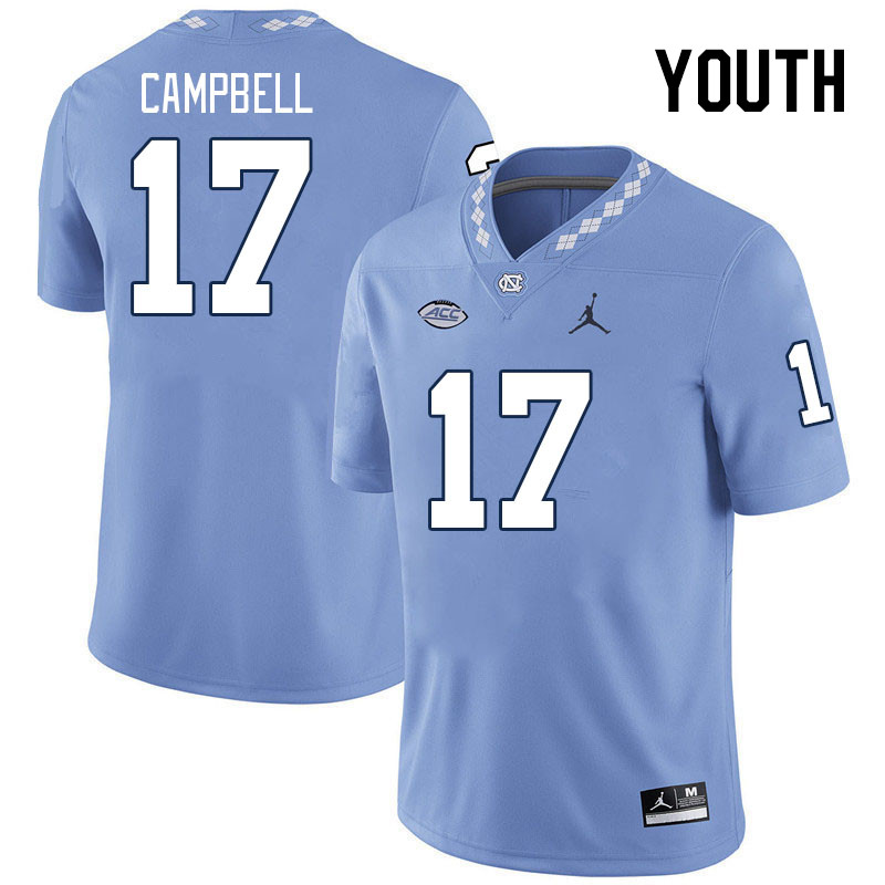 Youth #17 Amare Campbell North Carolina Tar Heels College Football Jerseys Stitched-Carolina Blue